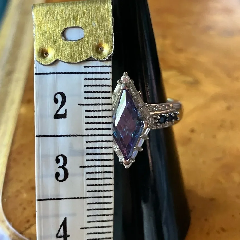 Authentic Blue Moissanite Sterling Silver Ring Size 8